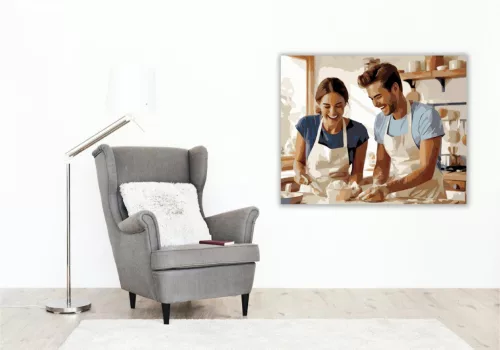 Nevető Szerelmespár a Konyhában - számfestő készlet - Számfestő.hu - 50×60cm - keret nélkül