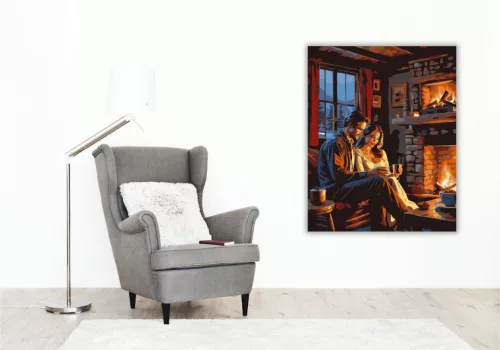 Romantikus Est Kandallóval - számfestő készlet - Számfestő.hu - 60×70cm - keret nélkül
