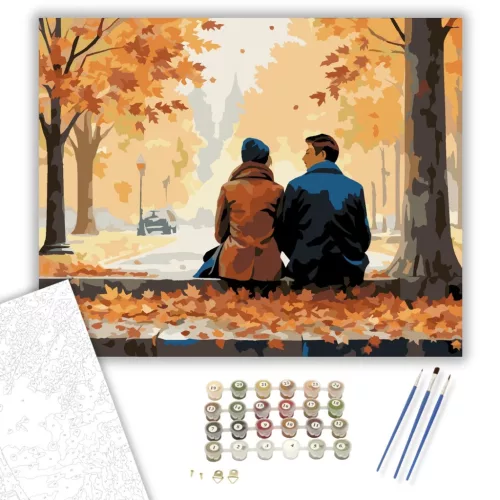 Szerelmespár Őszi Ligetben - számfestő készlet - Számfestő.hu - 80×100cm - keret nélkül