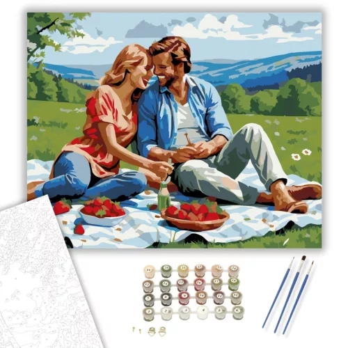 Piknikező Szerelmespár - számfestő készlet - Számfestő.hu - 80×100cm - keret nélkül