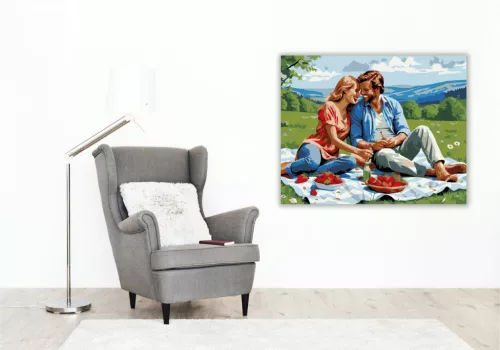 Piknikező Szerelmespár - számfestő készlet - Számfestő.hu - 40×50cm - keret nélkül