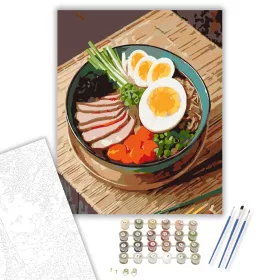 Gőzölgő Ramen Tál Színes Feltétekkel - számfestő készlet - Számfestő.hu - 40×50cm - keret nélkül