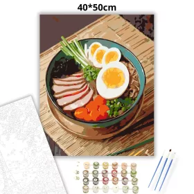 Gőzölgő Ramen Tál Színes Feltétekkel - számfestő készlet - Számfestő.hu - 40×50cm - Keret nélkül