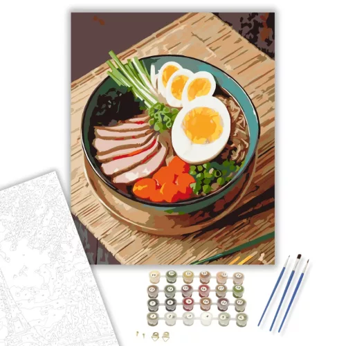 Gőzölgő Ramen Tál Színes Feltétekkel - számfestő készlet - Számfestő.hu - 40×50cm - keret nélkül