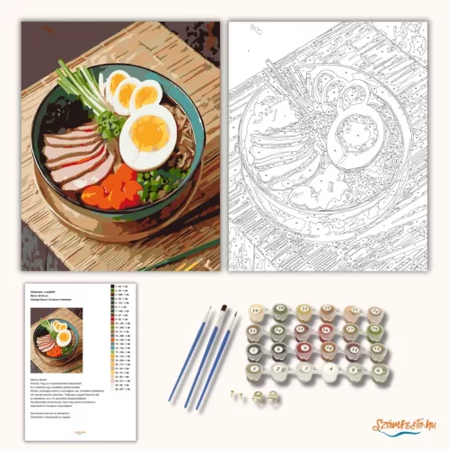 Gőzölgő Ramen Tál Színes Feltétekkel - számfestő készlet - Számfestő.hu - 40×50cm - Keretre feszítve