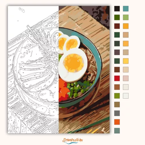 Gőzölgő Ramen Tál Színes Feltétekkel - számfestő készlet - Számfestő.hu - 40×50cm - Keretre feszítve