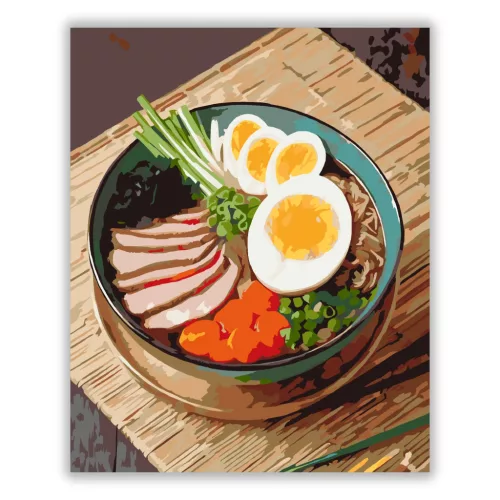 Gőzölgő Ramen Tál Színes Feltétekkel - számfestő készlet - Számfestő.hu - 40×50cm - Keret nélkül