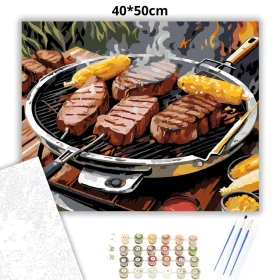 Grillezett Steakek és Kukorica - számfestő készlet - Számfestő.hu - 40×50cm - Keret nélkül