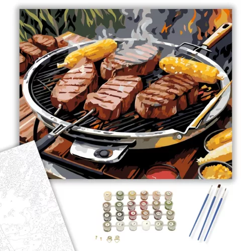 Grillezett Steakek és Kukorica - számfestő készlet - Számfestő.hu - 60×70cm - keret nélkül