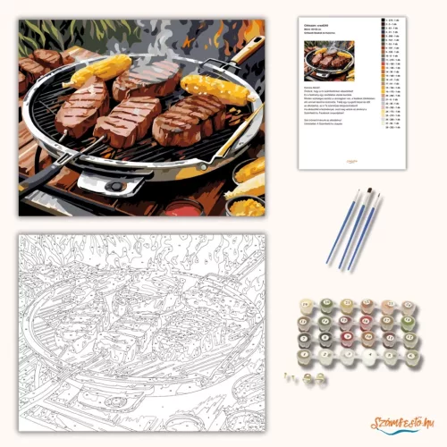 Grillezett Steakek és Kukorica - számfestő készlet - Számfestő.hu - 40×50cm - Keret nélkül