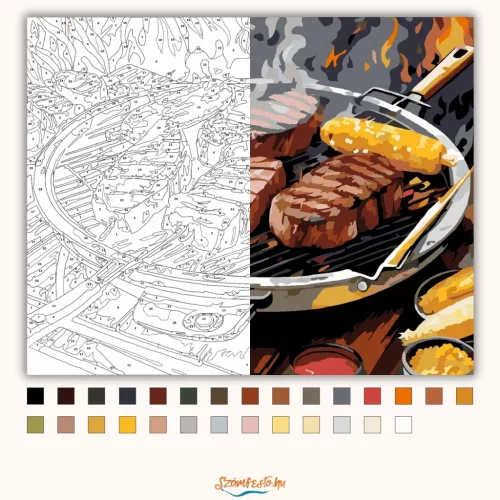 Grillezett Steakek és Kukorica - számfestő készlet - Számfestő.hu - 40×50cm - Keret nélkül