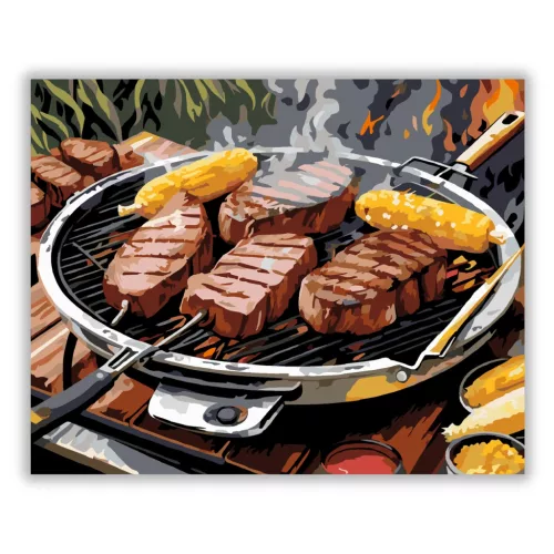 Grillezett Steakek és Kukorica - számfestő készlet - Számfestő.hu - 40×50cm - Keret nélkül