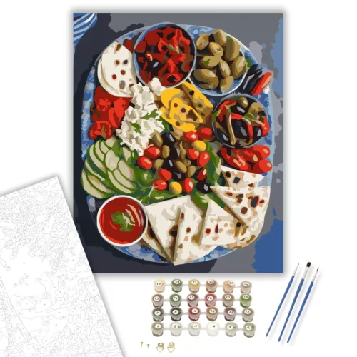Mediterrán Tál Grillezett Zöldségekkel - számfestő készlet - Számfestő.hu - 40×50cm - keretre feszítve