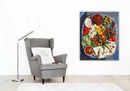 Mediterrán Tál Grillezett Zöldségekkel - számfestő készlet - Számfestő.hu - 60×70cm - keret nélkül