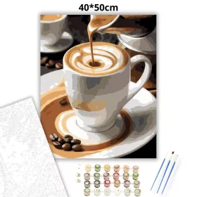 Gőzölgő Espresso Fehér Csészében - számfestő készlet - Számfestő.hu - 40×50cm - Keret nélkül