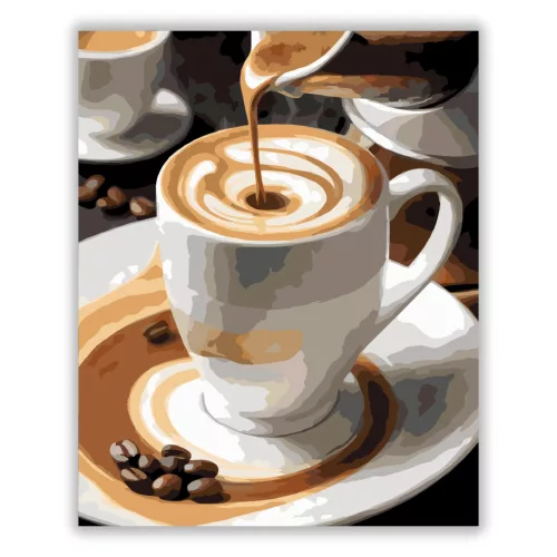Gőzölgő Espresso Fehér Csészében - számfestő készlet - Számfestő.hu - 40×50cm - Keret nélkül