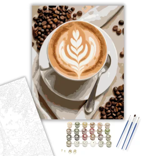 Latte Art Kávécsésze - számfestő készlet - Számfestő.hu - 50×60cm - keret nélkül