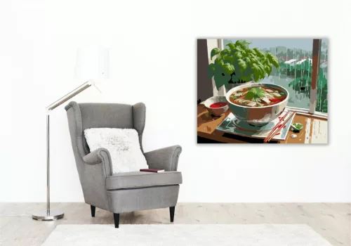 Pho Tésztaleves Esős Ablakpárkányon - számfestő készlet - Számfestő.hu - 60×70cm - keret nélkül