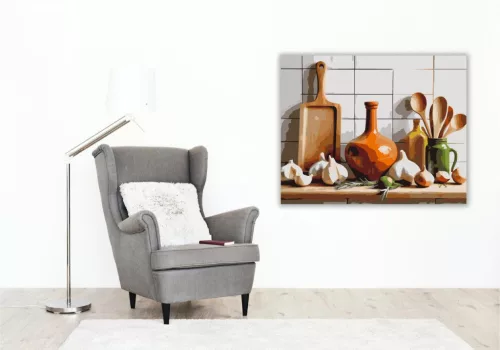 Fokhagyma és Fakanalak Konyhai Hangulatban - számfestő készlet - Számfestő.hu - 40×50cm - keret nélkül
