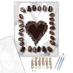 Kávészem Szív Márványlapon - számfestő készlet - Számfestő.hu - 40×50cm - keret nélkül