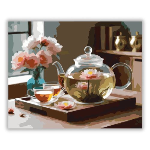 Virágzó Tea Kanna és Porcelán Csészék - Számfestő.hu