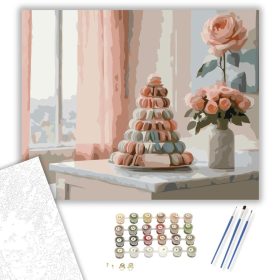 Rózsaszín Macaron Torony - számfestő készlet - Számfestő.hu - 40×50cm - keret nélkül