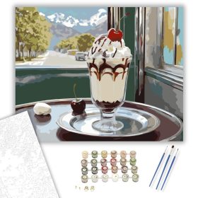 Retro Fagylaltkehely Cseresznyével - számfestő készlet - Számfestő.hu - 40×50cm - keret nélkül