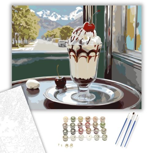 Retro Fagylaltkehely Cseresznyével - számfestő készlet - Számfestő.hu - 40×50cm - keret nélkül