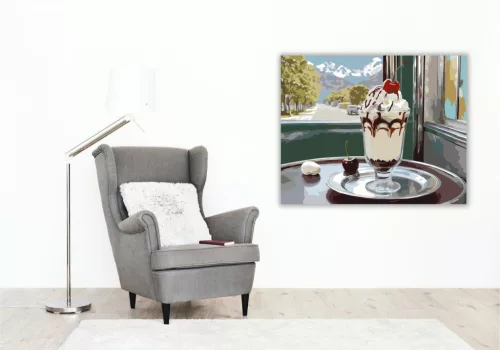Retro Fagylaltkehely Cseresznyével - számfestő készlet - Számfestő.hu - 60×70cm - keretre feszítve