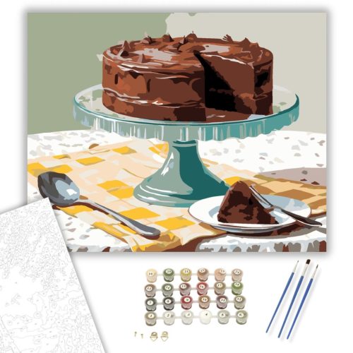 Csokoládétorta Üveg Tálon - számfestő készlet - Számfestő.hu - 50×60cm - keretre feszítve