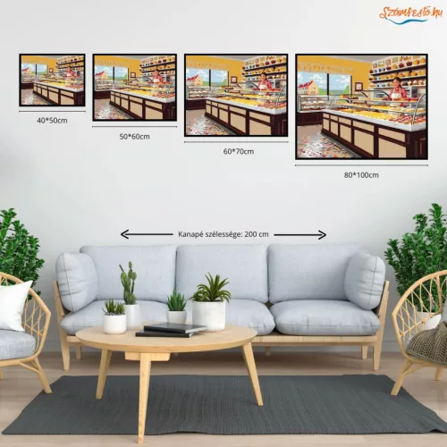 Falatnyi Finomságok a Falu Pékségében - számfestő készlet - Számfestő.hu - 60×70cm - Keretre feszítve