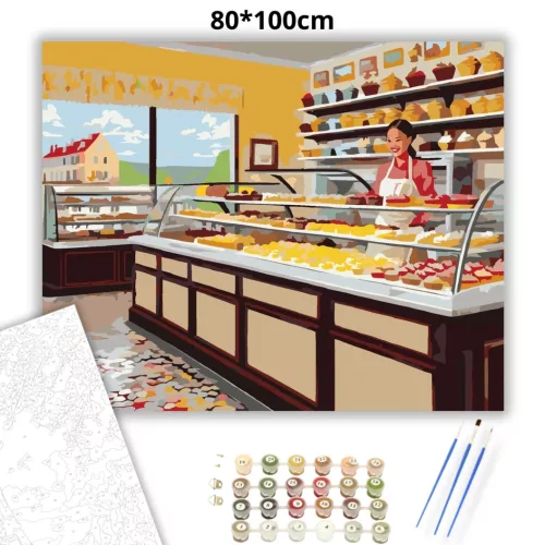 Falatnyi Finomságok a Falu Pékségében - számfestő készlet - Számfestő.hu - 80×100cm - Keret nélkül