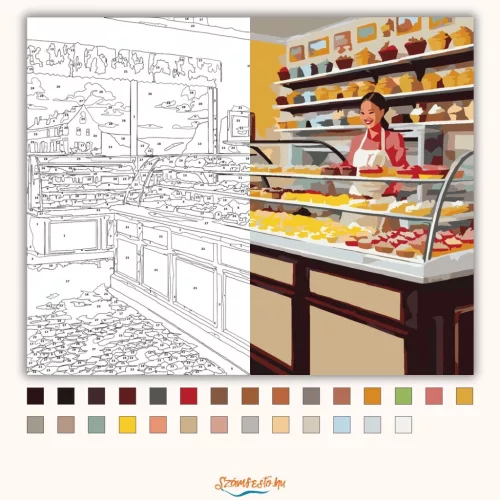Falatnyi Finomságok a Falu Pékségében - számfestő készlet - Számfestő.hu - 80×100cm - Keret nélkül