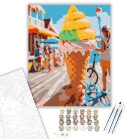 Szivárványfagyi a Tengerparton - számfestő készlet - Számfestő.hu - 40×50cm - keret nélkül