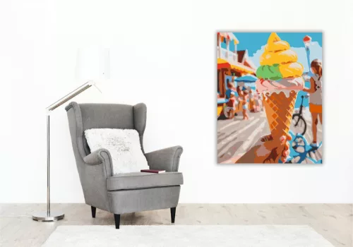 Szivárványfagyi a Tengerparton - számfestő készlet - Számfestő.hu - 40×50cm - keret nélkül
