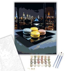 Neon Színű Macaronok Városi Háttérrel - számfestő készlet - Számfestő.hu - 40×50cm - keret nélkül