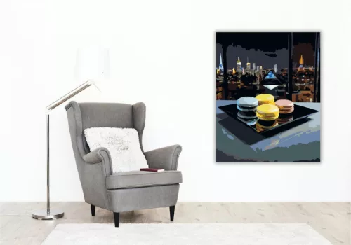 Neon Színű Macaronok Városi Háttérrel - számfestő készlet - Számfestő.hu - 80×100cm - keret nélkül