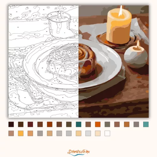 Fahéjas Csiga Kellemes Hangulatban - számfestő készlet - Számfestő.hu - 60×70cm - Keretre feszítve