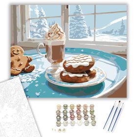 Kakaó és Mézeskalács Téli Reggel - számfestő készlet - Számfestő.hu - 40×50cm - keret nélkül