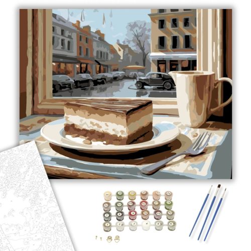 Tiramisu Kávéházi Ablaknál - számfestő készlet - Számfestő.hu - 40×50cm - keretre feszítve