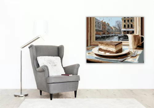 Tiramisu Kávéházi Ablaknál - számfestő készlet - Számfestő.hu - 80×100cm - keretre feszítve
