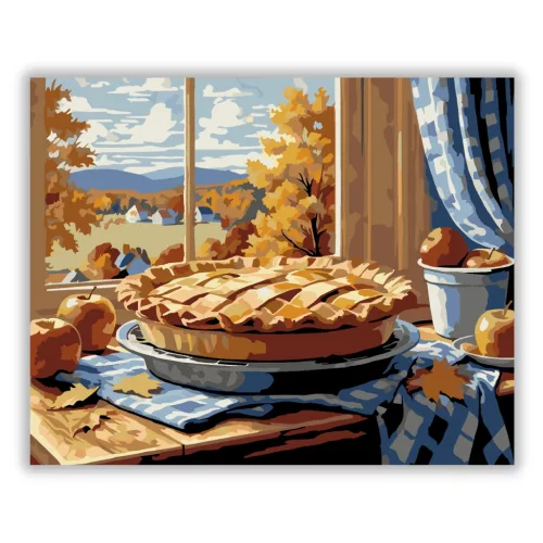 Almás Pite Őszi Hangulatban - számfestő készlet - Számfestő.hu - 40×50cm - Keretre feszítve