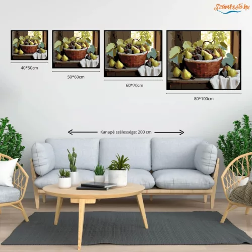 Füge, Körte és Szőlő Kosárban - számfestő készlet - Számfestő.hu - 60×70cm - Keretre feszítve