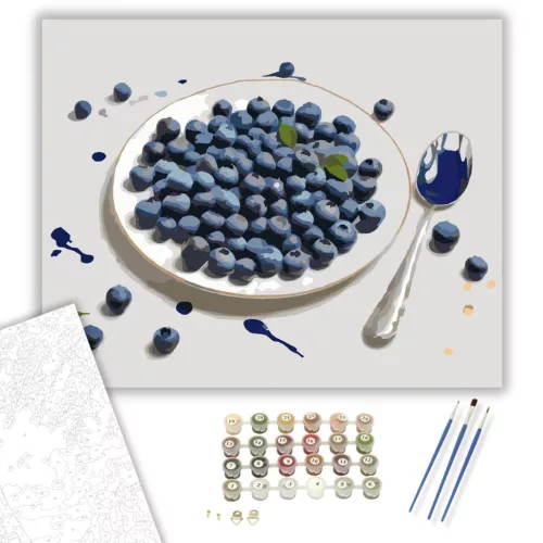 Áfonyák Fehér Tányéron - számfestő készlet - Számfestő.hu - 50×60cm - keret nélkül