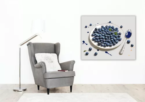 Áfonyák Fehér Tányéron - számfestő készlet - Számfestő.hu - 40×50cm - keret nélkül