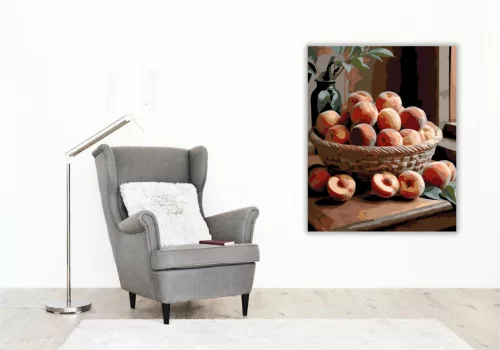 Őszibarackok Fonott Kosárban - számfestő készlet - Számfestő.hu - 60×70cm - keretre feszítve