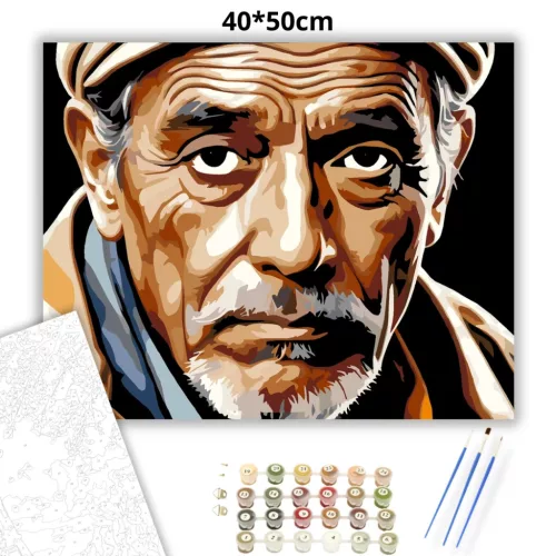 Bölcs Idős Férfi Portré - számfestő készlet - Számfestő.hu - 40×50cm - Keret nélkül