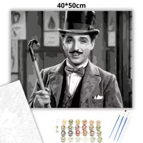 Charlie Chaplin Portré - számfestő készlet - Számfestő.hu - 40×50cm - Keret nélkül