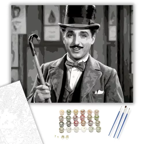 Charlie Chaplin Portré - számfestő készlet - Számfestő.hu - 40×50cm - keretre feszítve