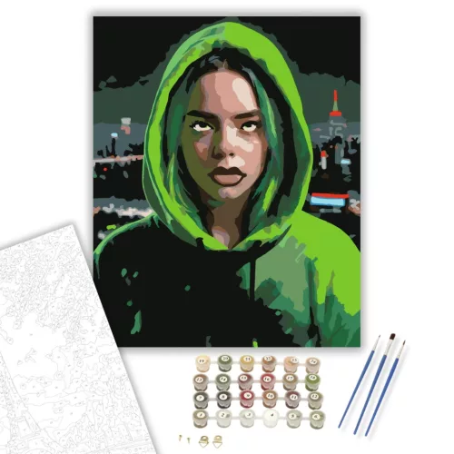 Billie Eilish Portré - számfestő készlet - Számfestő.hu - 80×100cm - keret nélkül